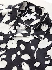 Monochrome Printed Floral Short Sleeve Shirt With Cuban Collar - Image 7 of 8