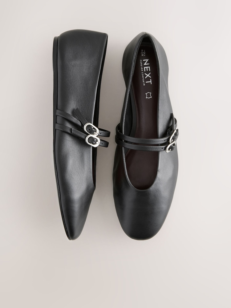 Black Standard Fit Forever Comfort® Leather Round Toe Mary Jane Shoes - Image 1 of 9