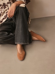Tan Brown Suede Standard/Wide Fit Forever Comfort® Leather Round Toe Ballerinas - Image 12 of 16