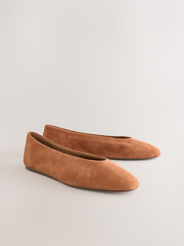 Tan Brown Suede Standard/Wide Fit Forever Comfort® Leather Round Toe Ballerinas - Image 3 of 7