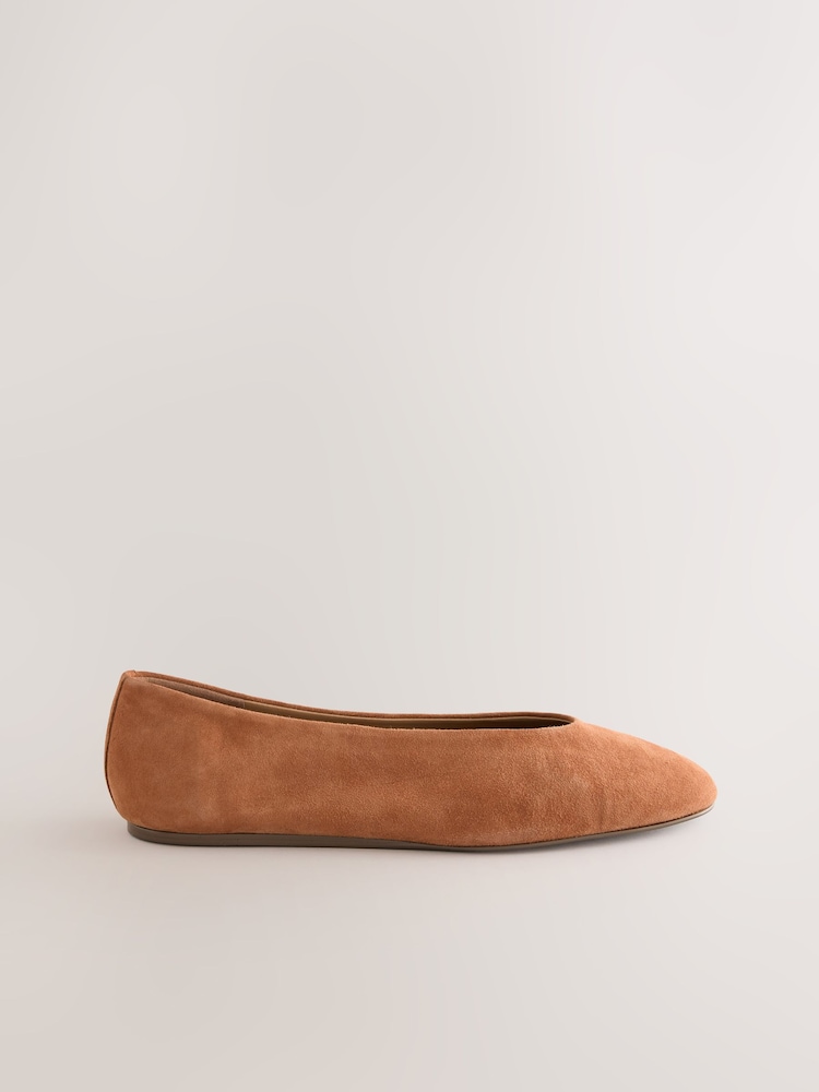 Tan Brown Suede Standard/Wide Fit Forever Comfort® Leather Round Toe Ballerinas - Image 4 of 7