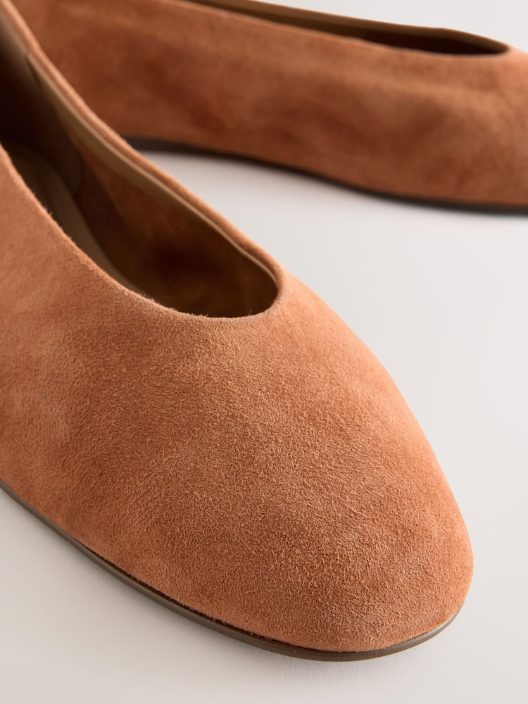 Tan Brown Suede Standard/Wide Fit Forever Comfort® Leather Round Toe Ballerinas - Image 5 of 7
