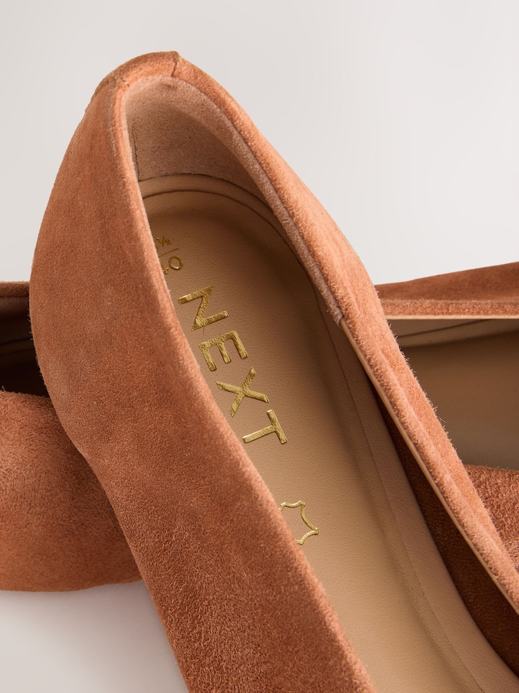 Tan Brown Suede Standard/Wide Fit Forever Comfort® Leather Round Toe Ballerinas - Image 6 of 7