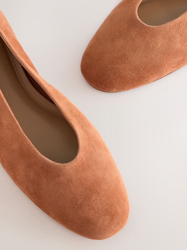 Tan Brown Suede Standard/Wide Fit Forever Comfort® Leather Round Toe Ballerinas - Image 7 of 7