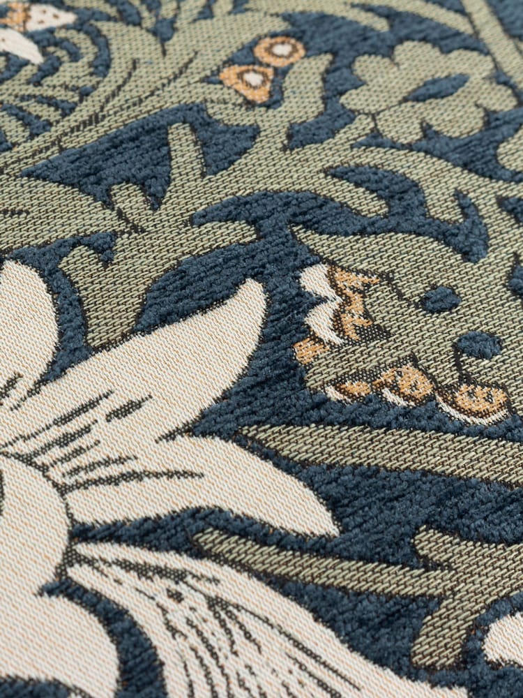 Morris & Co. Indigo/Leaf Green Snakeshead Jacquard Chenille Piped Cushion - Image 4 of 4