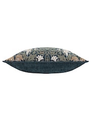 Morris & Co. Indigo/Leaf Green Snakeshead Jacquard Chenille Piped Cushion - Image 5 of 6