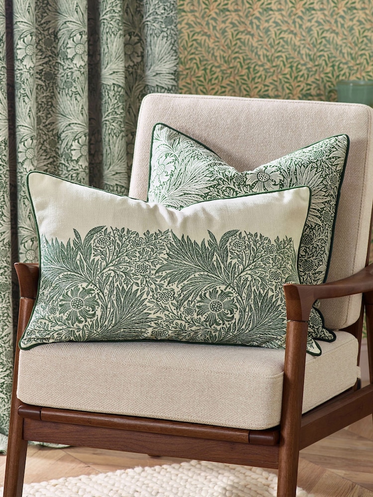 Morris & Co. Leaf Green Marigold Jacquard Piped Cushion - Image 1 of 4