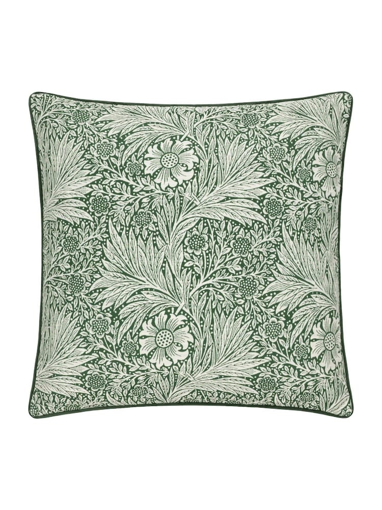 Morris & Co. Leaf Green Marigold Jacquard Piped Cushion - Image 2 of 4