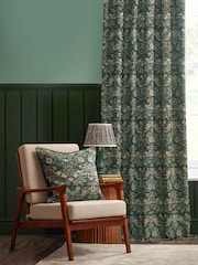 Morris & Co Forest Green Strawberry Thief Jacquard Piped Cushion - Image 6 of 6