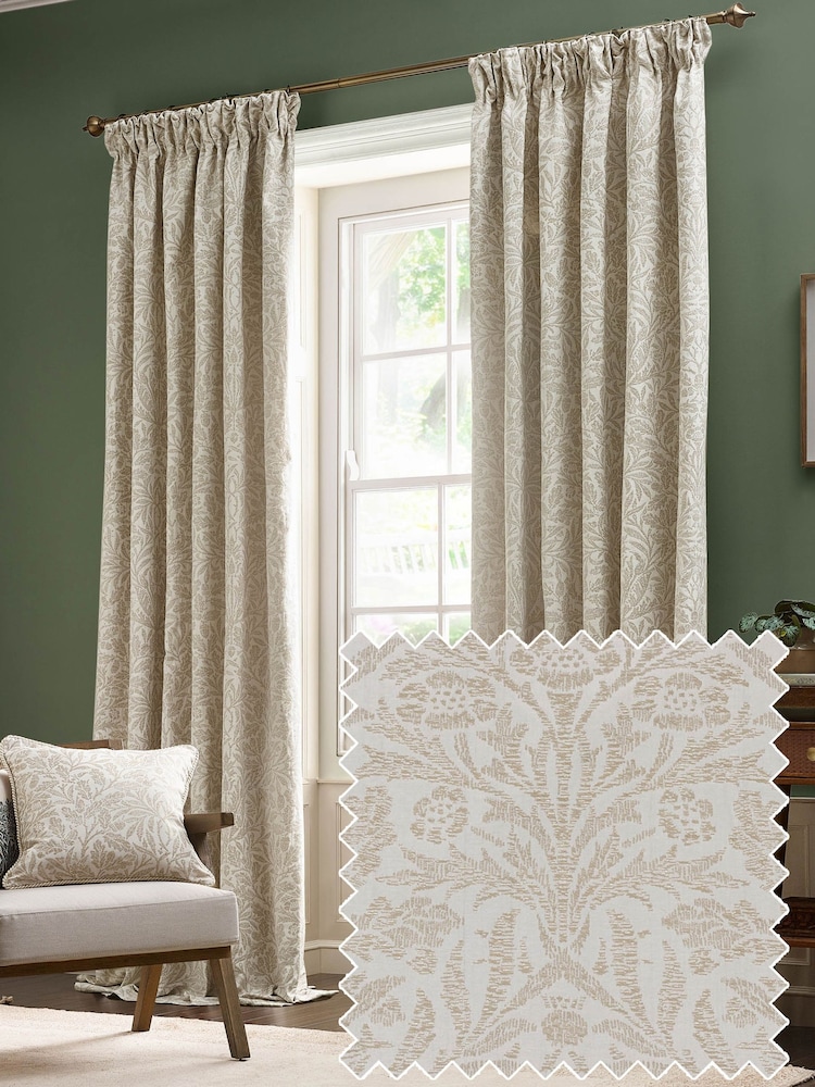 Morris & Co. Ivory Acorn Tonal Jacquard Pencil Pleat Curtains - Image 1 of 7