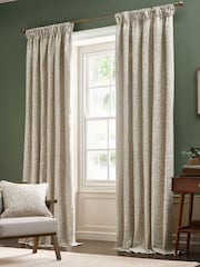 Morris & Co. Ivory Acorn Tonal Jacquard Pencil Pleat Curtains - Image 2 of 7
