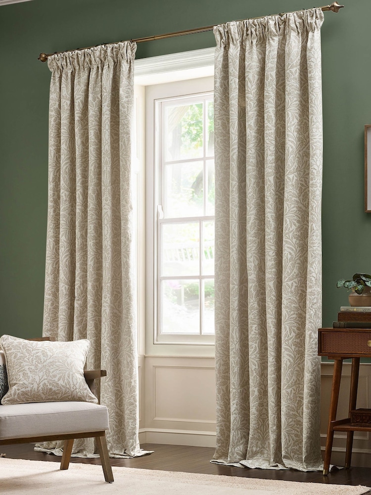 Morris & Co. Ivory Acorn Tonal Jacquard Pencil Pleat Curtains - Image 2 of 7