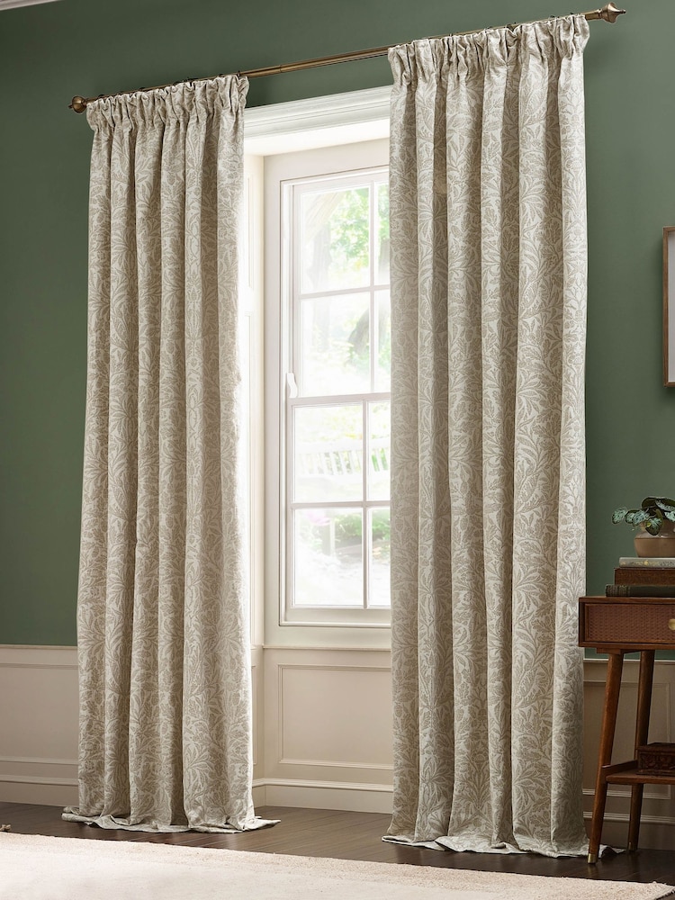Morris & Co. Ivory Acorn Tonal Jacquard Pencil Pleat Curtains - Image 7 of 7