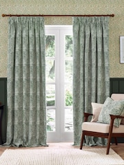 Morris & Co Leaf Green Marigold Jacquard Pencil Pleat Curtains - Image 2 of 6