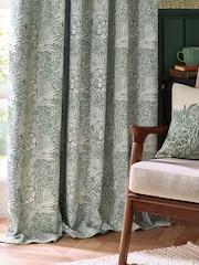 Morris & Co Leaf Green Marigold Jacquard Pencil Pleat Curtains - Image 4 of 6