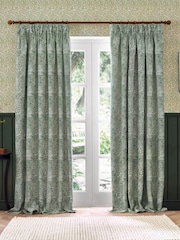 Morris & Co Leaf Green Marigold Jacquard Pencil Pleat Curtains - Image 6 of 6