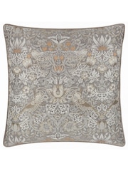 Morris & Co. Biscuit Strawberry Thief Jacquard Piped Cushion - Image 2 of 5