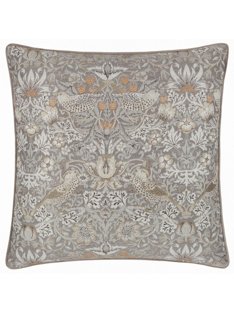 Morris & Co. Biscuit Strawberry Thief Jacquard Piped Cushion - Image 2 of 5