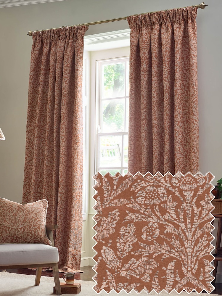 Morris & Co Brick Acorn Tonal Jacquard Pencil Pleat Curtains - Image 1 of 7