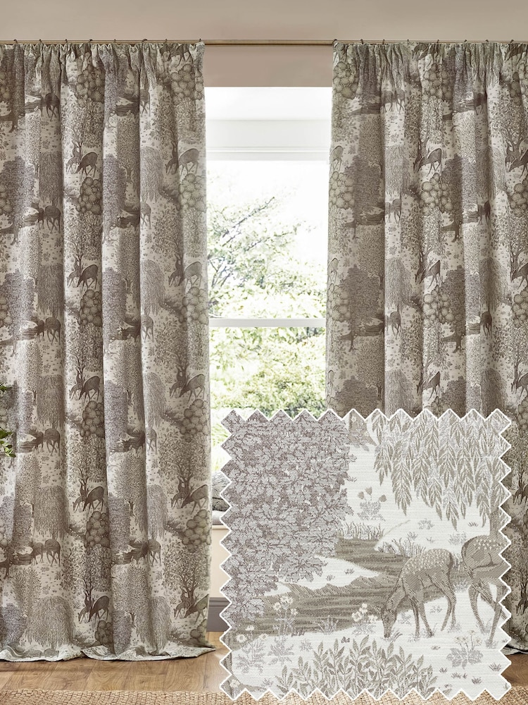 Morris & Co Linen The Brook Jacquard Pencil Pleat Curtain - Image 1 of 7