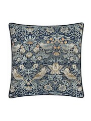 Morris & Co Indigo Strawberry Theif Jacquard Piped Cushion - Image 2 of 6