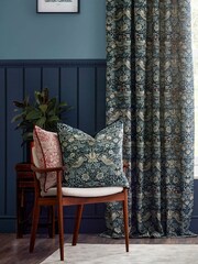 Morris & Co Indigo Strawberry Theif Jacquard Piped Cushion - Image 6 of 6