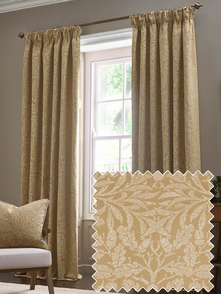Morris & Co Saffron Acorn Tonal Jacquard Pencil Pleat Pencil Pleat Curtains - Image 1 of 7