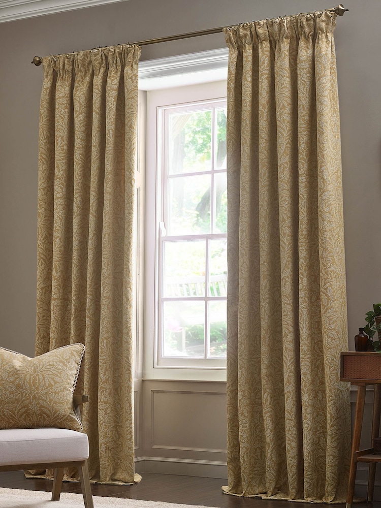 Morris & Co Saffron Acorn Tonal Jacquard Pencil Pleat Pencil Pleat Curtains - Image 2 of 7