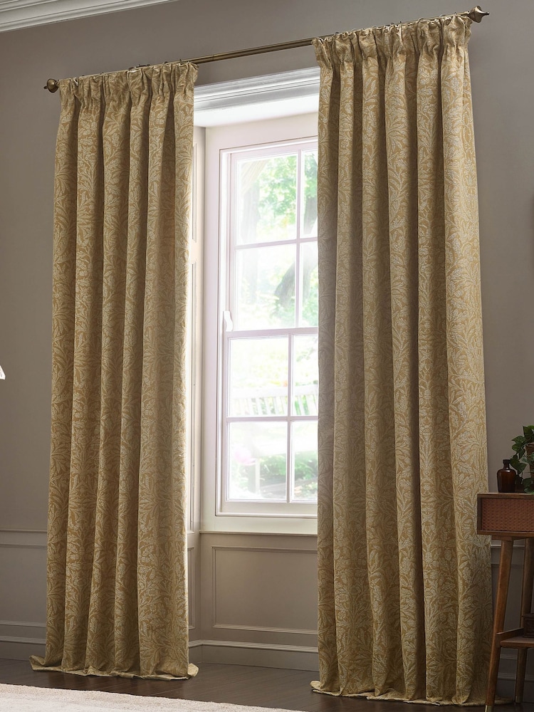 Morris & Co Saffron Acorn Tonal Jacquard Pencil Pleat Pencil Pleat Curtains - Image 7 of 7