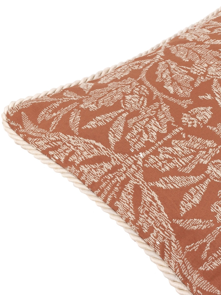Morris & Co Brick Orange Acorn Tonal Jacquard Piped Cushion - Image 4 of 4