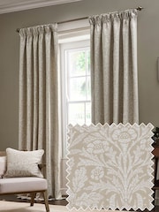 Morris & Co Linen Acorn Tonal Jacquard Pencil Pleat Curtains - Image 1 of 7