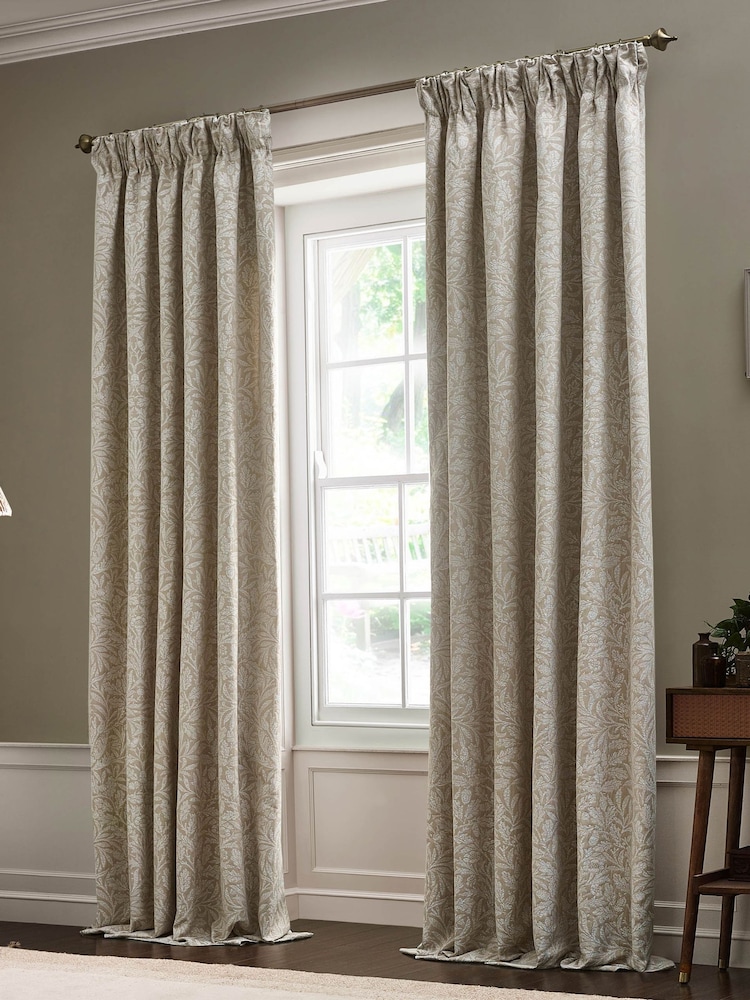 Morris & Co Linen Acorn Tonal Jacquard Pencil Pleat Curtains - Image 7 of 7