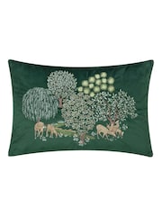Morris & Co Forest Green The Brook Embroidered Velvet Braided Cushion - Image 1 of 4