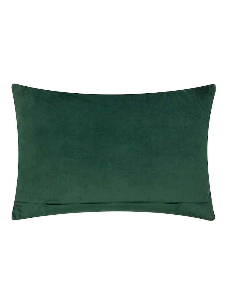 Morris & Co Forest Green The Brook Embroidered Velvet Braided Cushion - Image 2 of 4