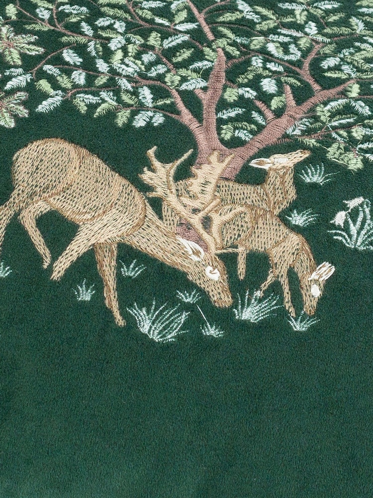 Morris & Co Forest Green The Brook Embroidered Velvet Braided Cushion - Image 4 of 4