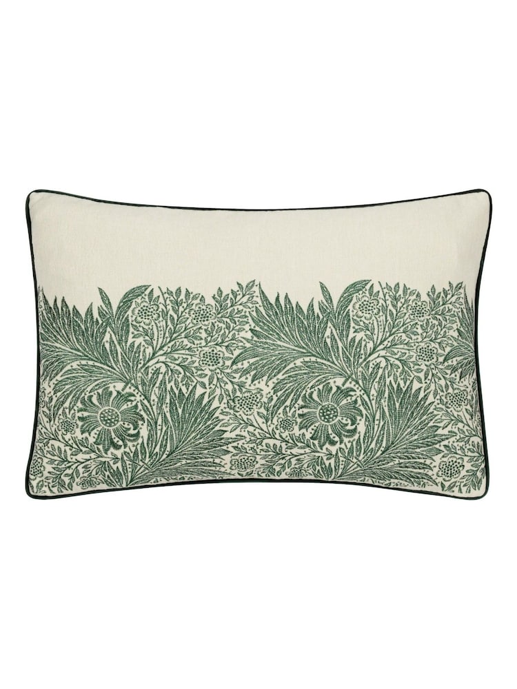 Morris & Co. Leaf Green Marigold Embroidered Piped Cushion - Image 1 of 5