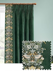 Morris & Co Forest Green Strawberry Theif Embroidered Pencil Pleat Curtains - Image 1 of 6