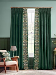 Morris & Co Forest Green Strawberry Theif Embroidered Pencil Pleat Curtains - Image 2 of 6