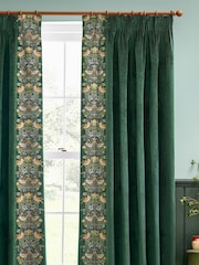Morris & Co Forest Green Strawberry Theif Embroidered Pencil Pleat Curtains - Image 3 of 6