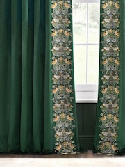 Morris & Co Forest Green Strawberry Theif Embroidered Pencil Pleat Curtains - Image 4 of 6