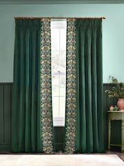 Morris & Co Forest Green Strawberry Theif Embroidered Pencil Pleat Curtains - Image 6 of 6
