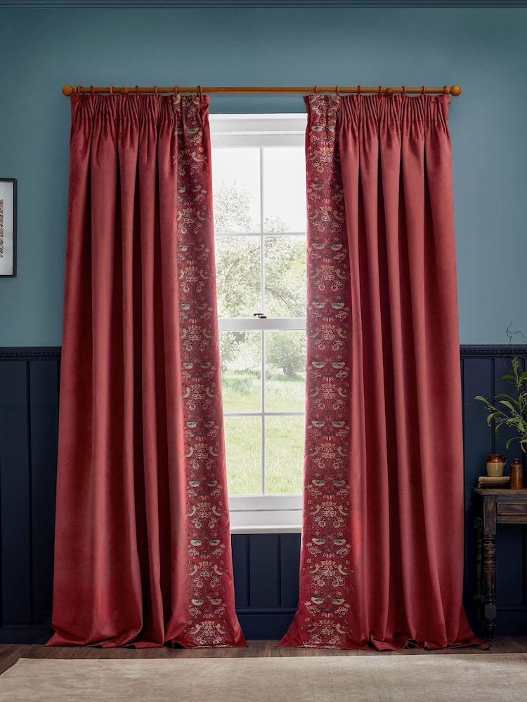 Morris & Co Berry Strawberry Theif Embroidered Pencil Pleat Pencil Pleat Curtains - Image 7 of 7