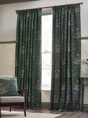 Morris & Co Thyme Forest Acorn Jacquard Chenille Pencil Pleat Curtains - Image 1 of 6