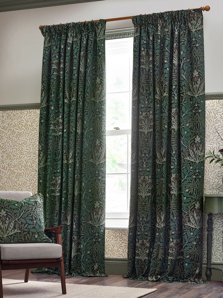 Morris & Co Acorn Jacquard Chenille Pencil Pleat Curtains - صورة 1 من 6 Morris & Co Acorn Jacquard Chenille Pencil Pleat Curtains - صورة 1 من 6