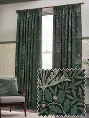 Morris & Co Thyme Forest Acorn Jacquard Chenille Pencil Pleat Curtains - Image 2 of 6