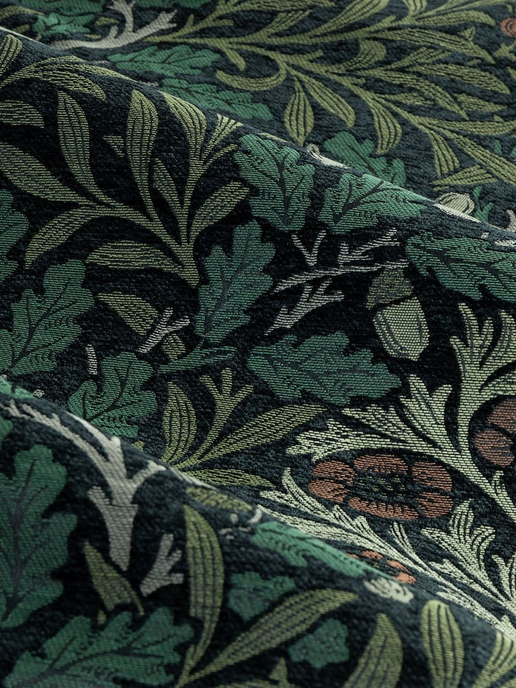Morris & Co Thyme Forest Acorn Jacquard Chenille Pencil Pleat Curtains - Image 6 of 6