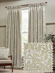 Morris & Co. Stone/Sage Acorn Jacquard Chenille Pencil Pleat Curtains - Image 1 of 6
