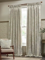 Morris & Co. Stone/Sage Acorn Jacquard Chenille Pencil Pleat Curtains - Image 2 of 6