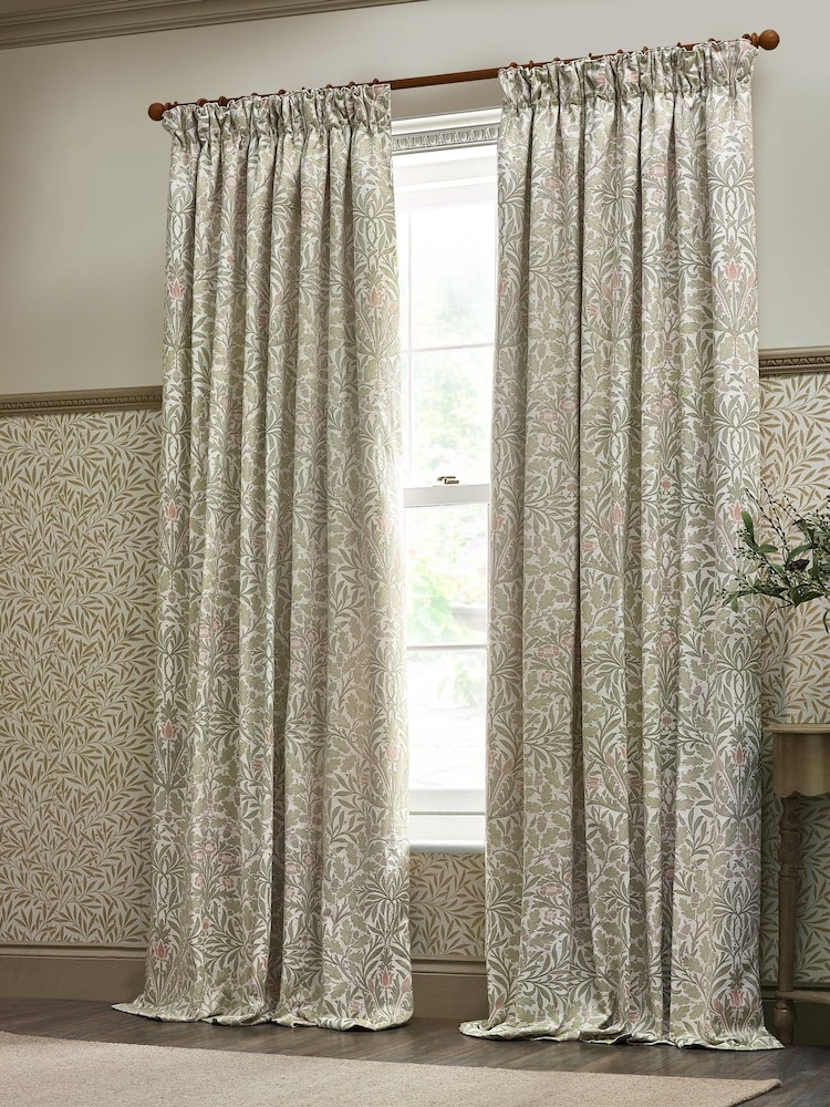 Morris & Co. Stone/Sage Acorn Jacquard Chenille Pencil Pleat Curtains - Image 6 of 6