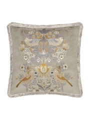 Morris & Co Biscuit Natural Strawberry Thief Embroidered Fringed Cushion - Image 3 of 7